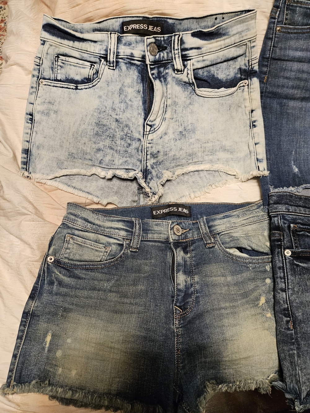 Express Women Denim Shorts in Light and Medium Blue Washes Size 8